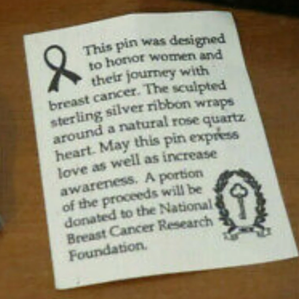 Vintage Sterling Silver Rose Quartz Breast Cancer Pin - Picture 4 of 4